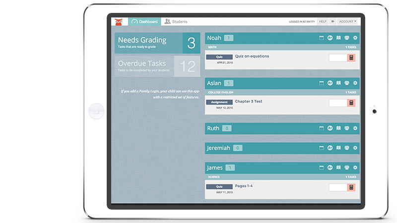 The Homeschool Manager dashboard helps you grade tasks and see what's overdue The Homeschool Manager Dashboard